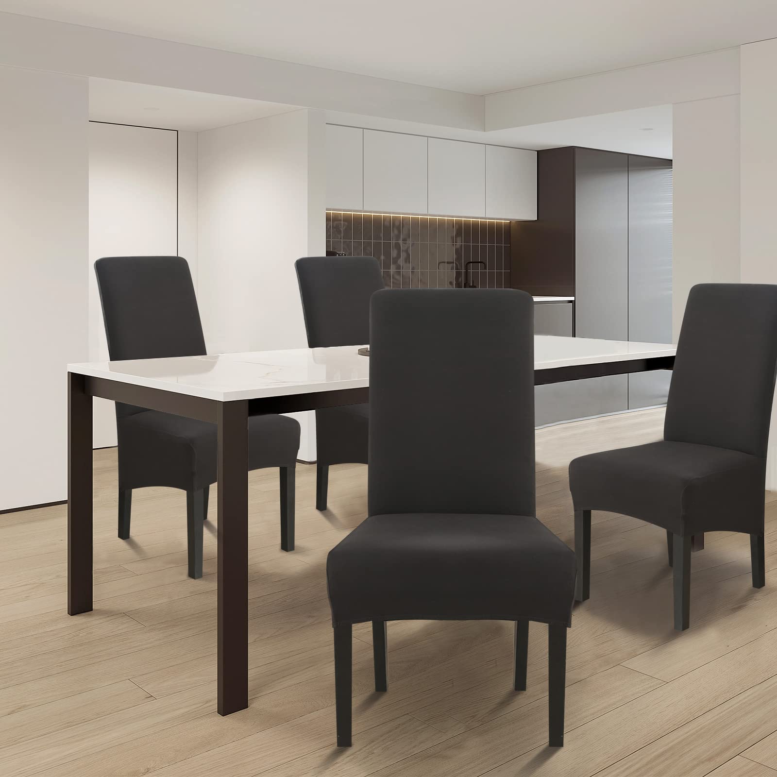 Lydevo Coprisedie con Schienale Elasticizzati 6 Pezzi XL Grande Coprisedia per Sala da Pranzo Vestisedia da Pranzo Lavabile Estraibile Fodere Coprisedia da Cucina Copertura Protettiva per Sedie,Nero