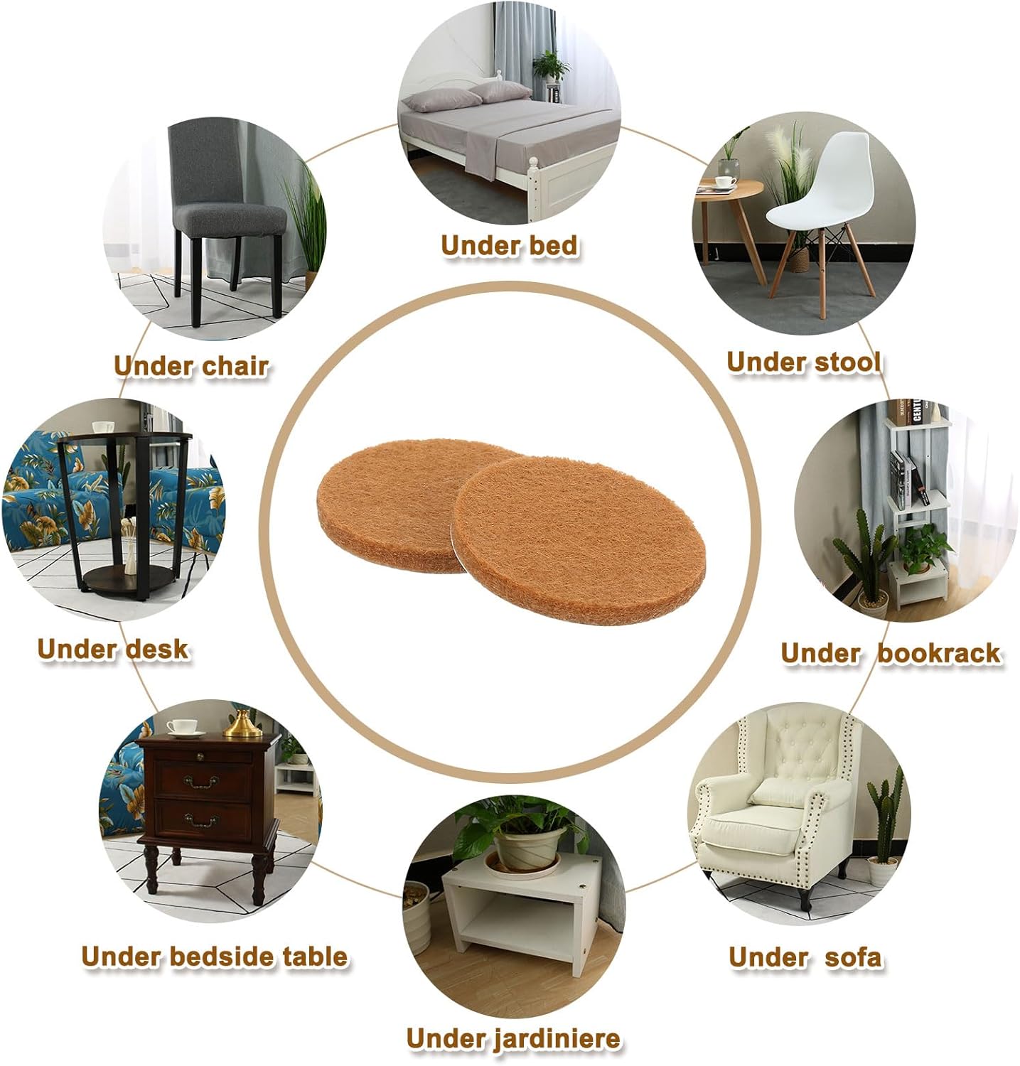 uxcell Round Felt Furniture Pads, 8Pcs 1" Dia x 0.12" Thick Adhesive Backed Felt Non-Slip Anti-Scratch Felt Pads Chair Leg Protectors for Protecting Hardwood Floor, Light Brown