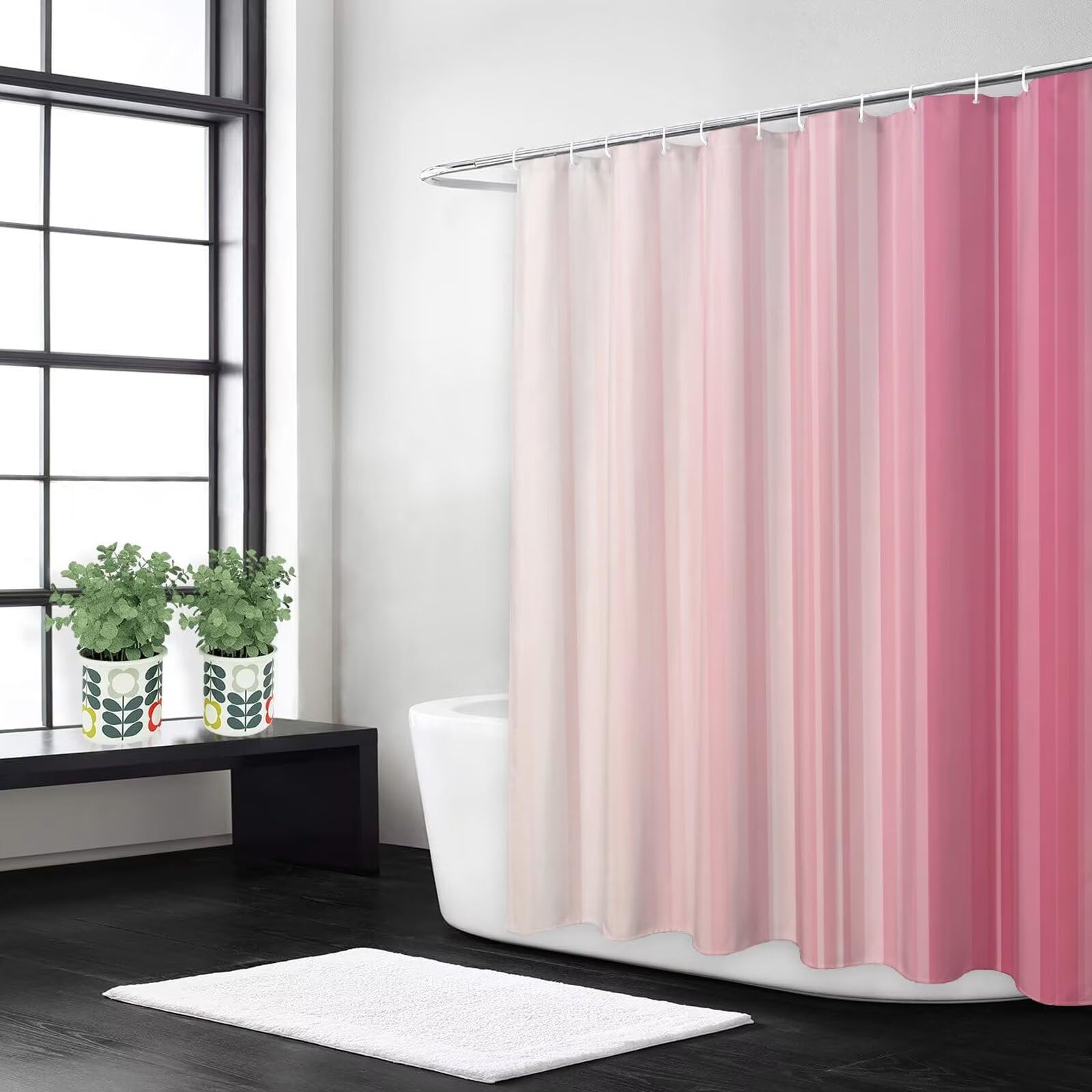 Rideaux de douche imperméables et lestés rose 160x180 en polyester lavable