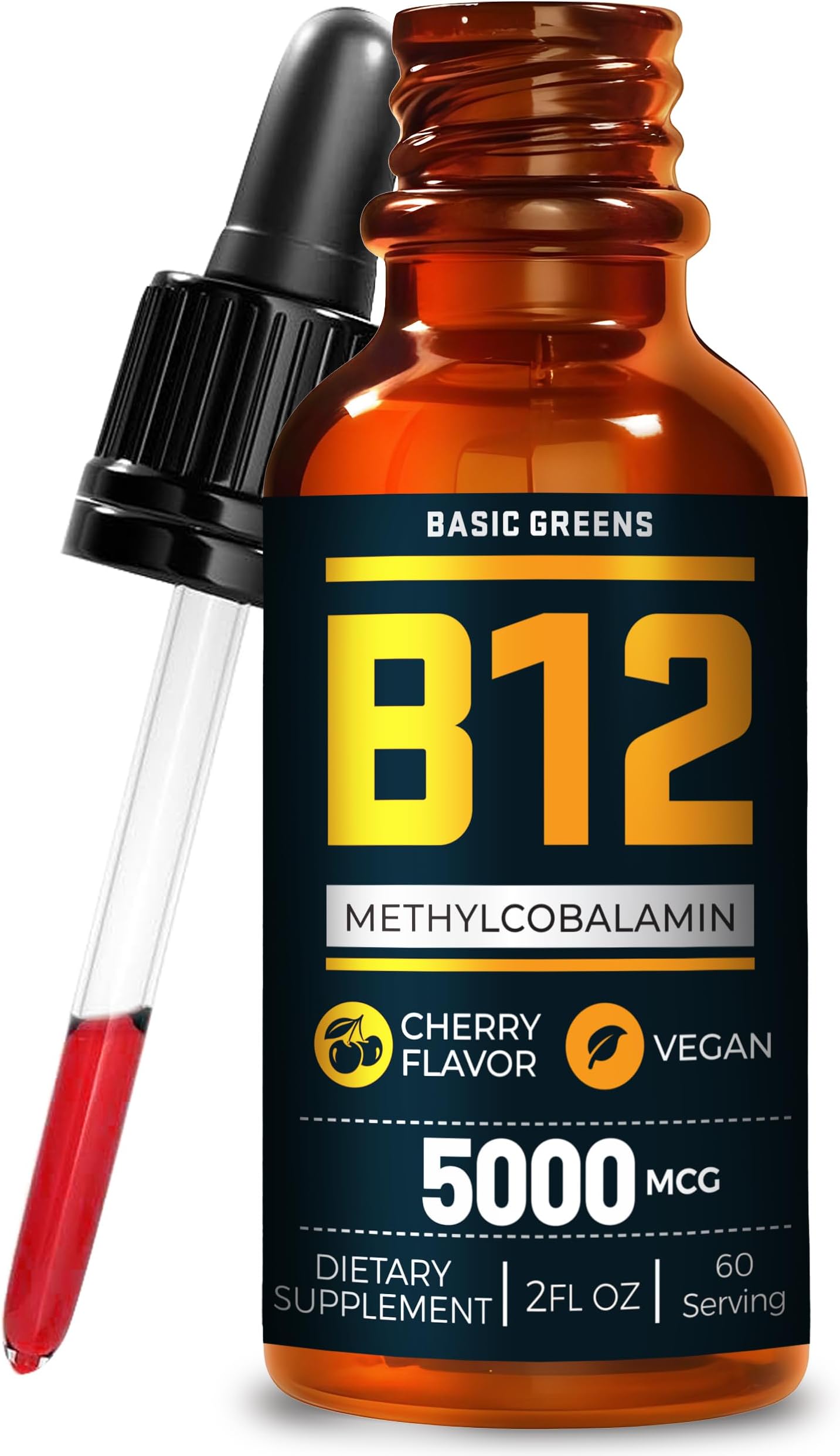 Vitamin B12 Sublingual Liquid Drops 5000 mcg – Vegan Methyl B-12 Supplement for Energy & Focus – B 12 Vitamin for Women & Men – Fast Absorption Methylcobalamin – 60 Servings – 2 fl oz
