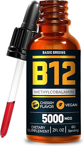 Gotas líquidas sublinguales de vitamina B12 5000 mcg - Suplemento vegano de metilo B-12 para energía y concentración - Vitamina B 12 para mujeres y