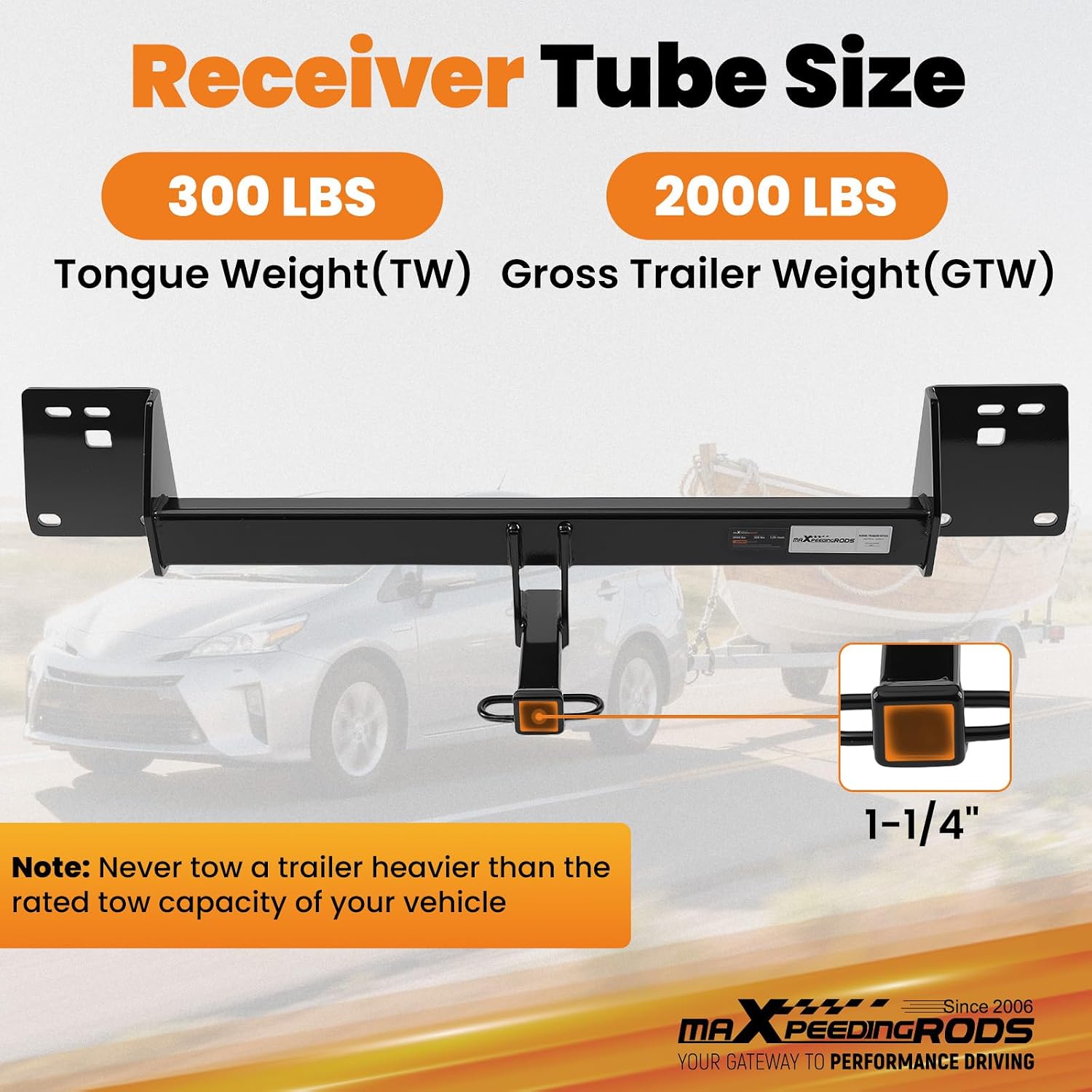 maXpeedingrods Trailer Hitch Receiver with Rubber Hitch Cover, 1-1/4" Receiver, Class 2 Tow Hitch Fits for Toyota Prius/Prius Prime/Prius AWD-e 2016-2022