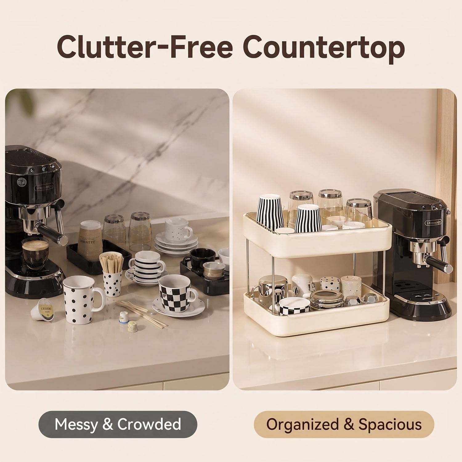 Countertop Mug Shelf, ABS Tray, Removable Drain Tray for Coffee Station