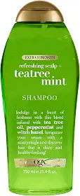 OGX Extra Strength Shampoo Refrescante para Couro Cabeludo + Teatree Mint Shampoo Revigorante para Couro Cabeludo com Óleo de Árvore de Chá e Hortelã e Hamamélis, Sem Parabenos, Surfatantes Sem Sulfatos, 70 ml
