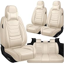 Car Seat Covers for Land Rover Range Rover 2000-2025, Luxury Nappa Leather Automotive Seat Covers, Anti-Slip Breathable Seat Cushion with Memory Foam Lumbar Support, 5 Seats with Pillows, Beige
