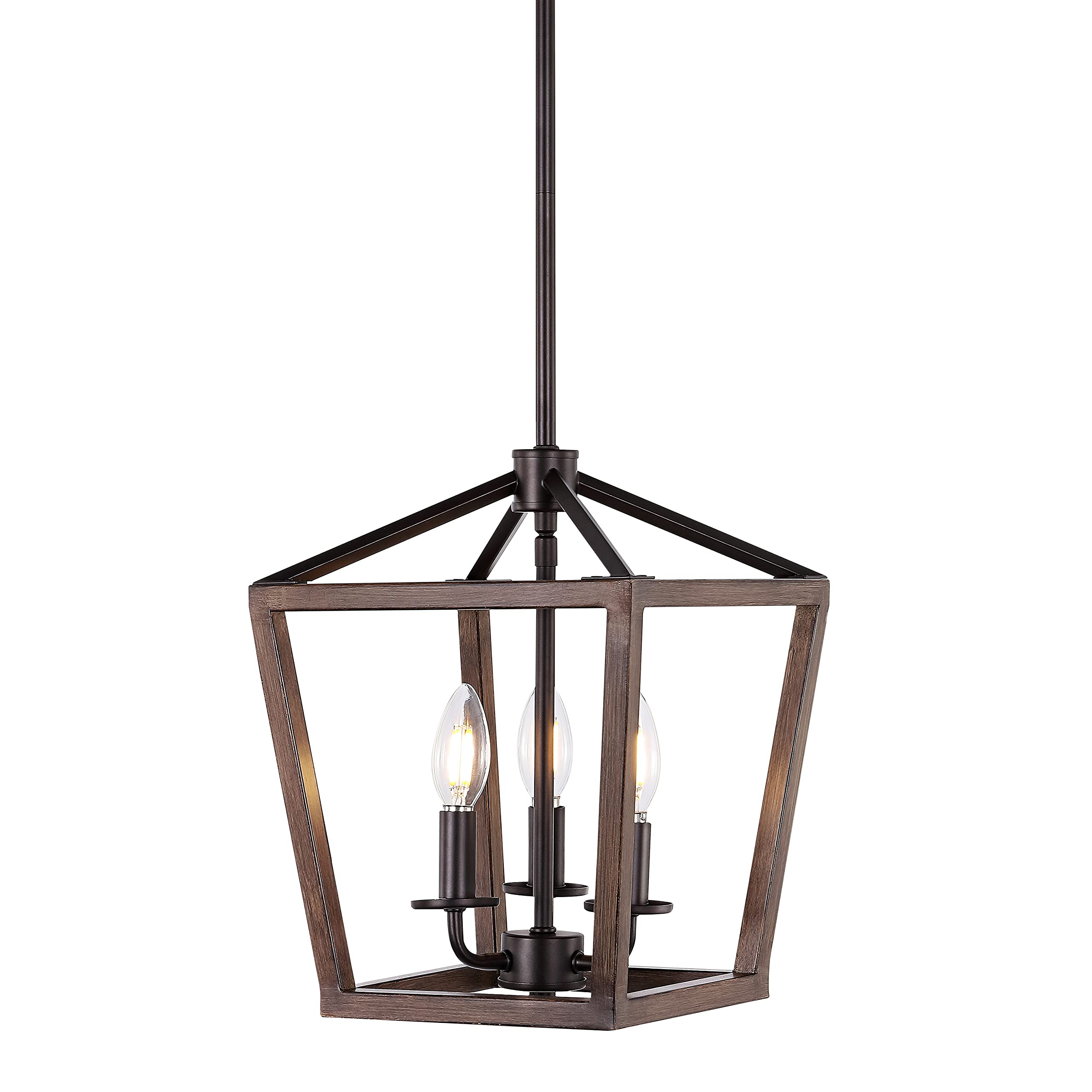 JONATHAN Y Oria 3-Light Lantern Pendant 10", Oil Rubbed Bronze/Faux Wood
