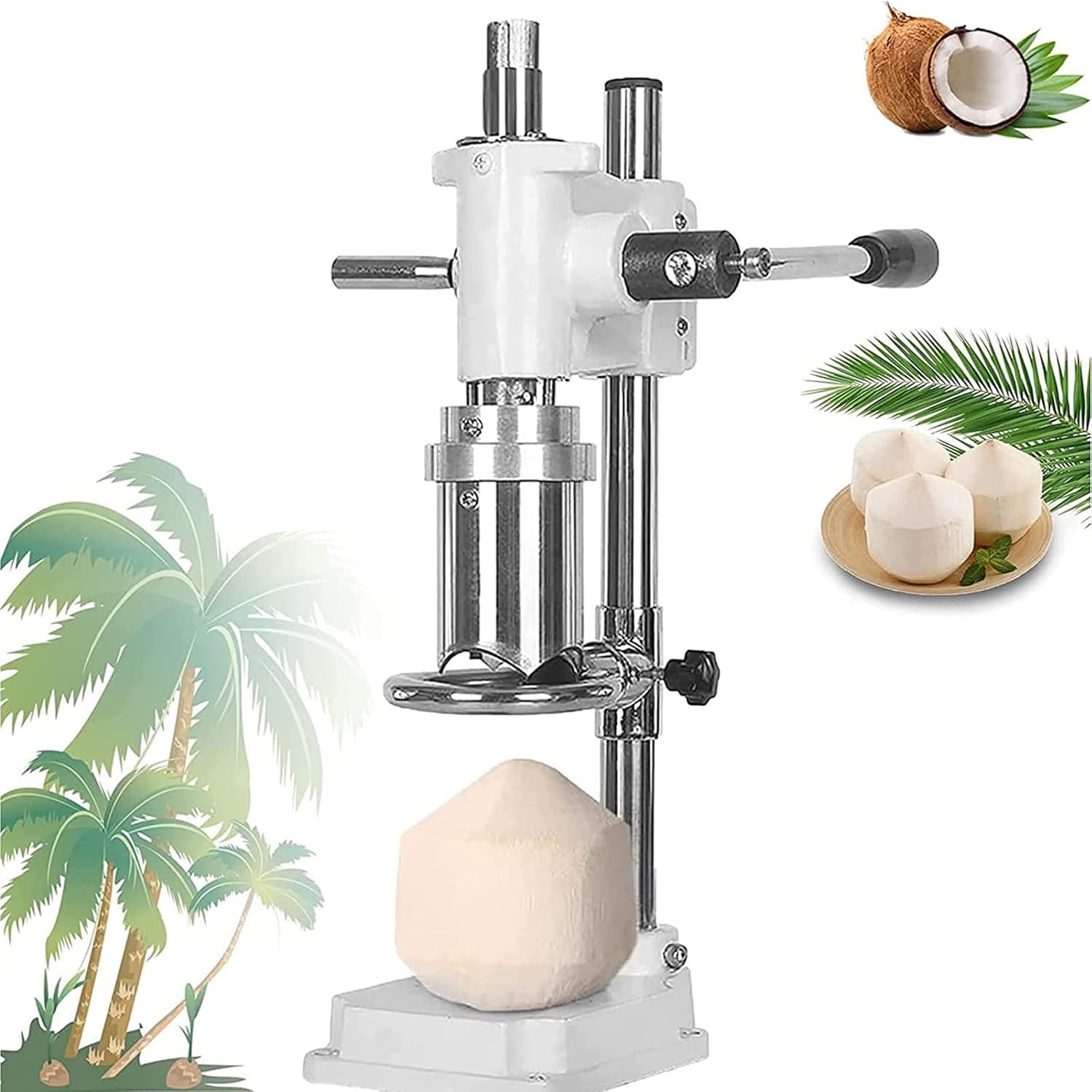 Manual Coconut Opener,Fruit Opener Hand Press Driller Opener,Manual Coconut Hole Opening Machine,Coconut Opener Tool for Tender Coconut Fruit Shop Shops Use,White
