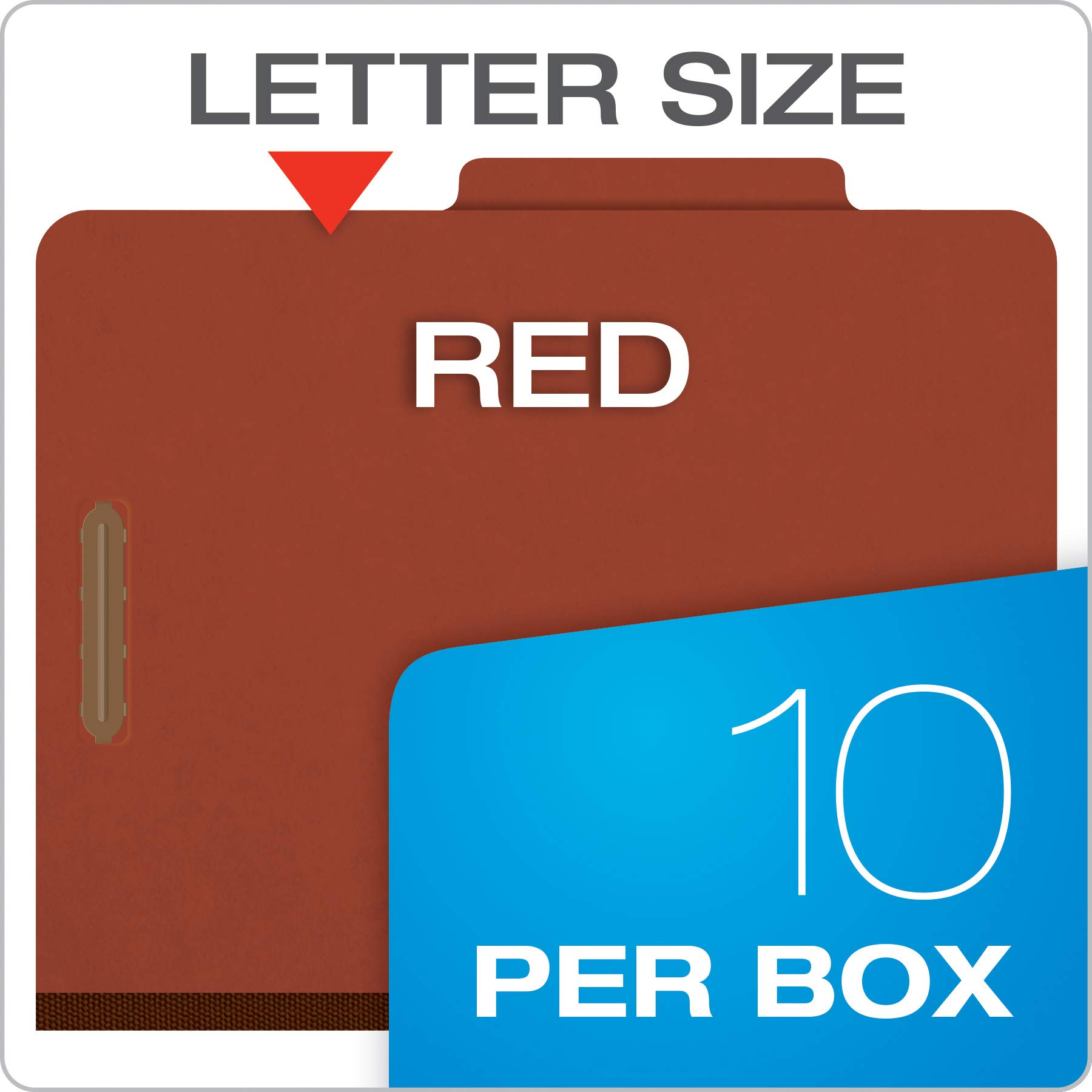 Pendaflex Pressboard 1357R Lot de 10 classeurs de classement 3 intercalaires avec attaches intégrées de 5,1 cm Coupe 2/5 onglets Format lettre Rouge