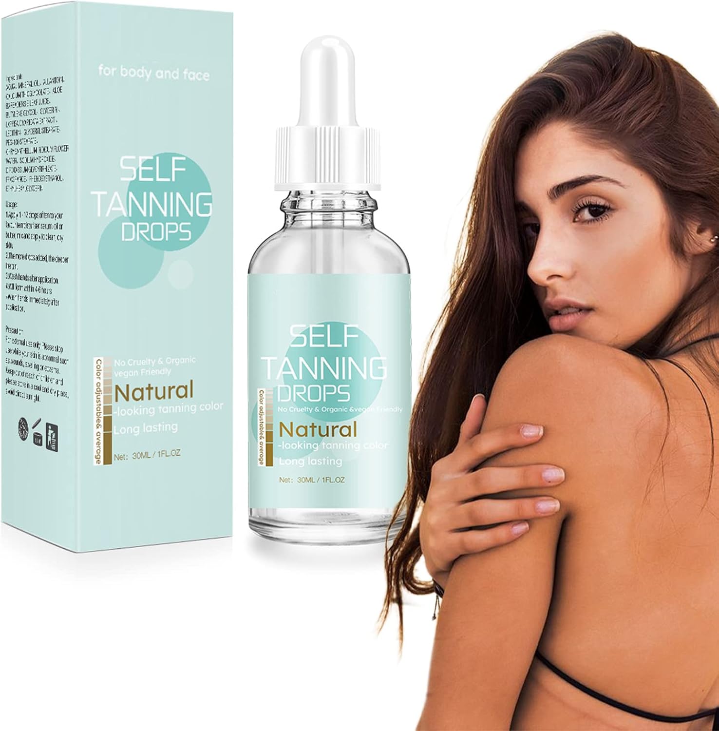 Serum Tan & Tone Face Tanning Drops 30ml,Self Tanner for Face Serum Drops with Youth Boosting