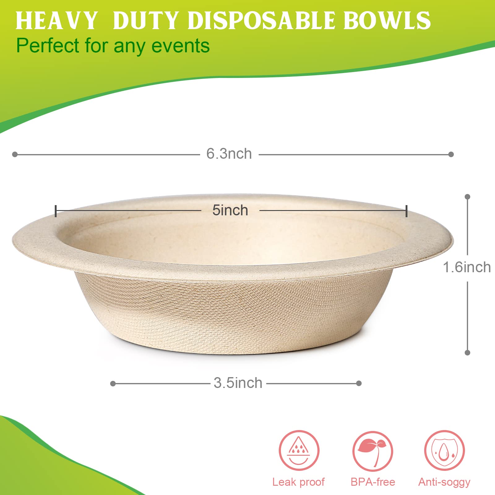 Compostable Paper Bowls - 100 Pack -6 Compostable Paper Bowls - 100 Pack -6