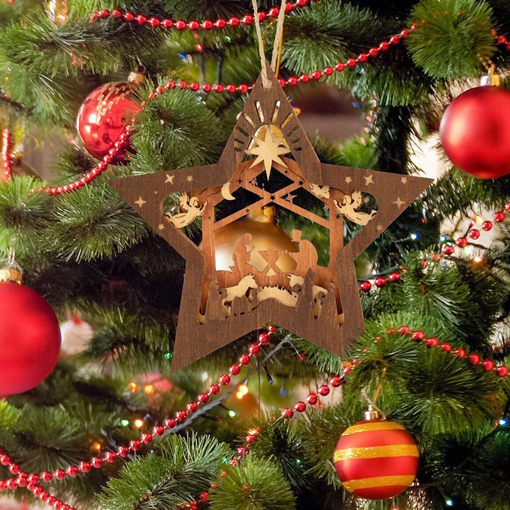 Stella cometa in legno da appendere - lunghezza 11 cm, in legno composito, Italia, Addobbi per albero di Natale, Articoli Religiosi