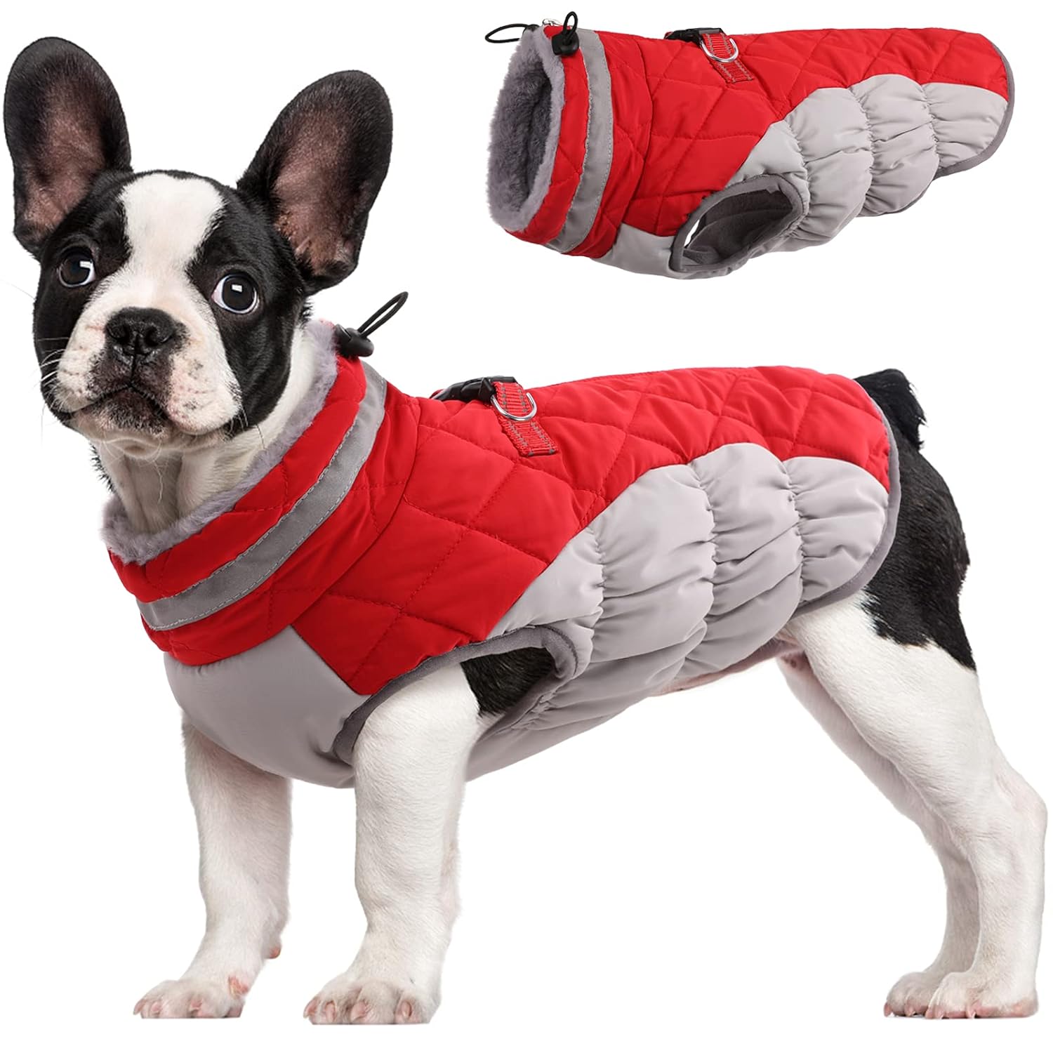 FUAMEY Dog Coat for Medium Dogs Waterproof Dog Winter Jacket with Harness Built in Puppy Cold Weather Coats