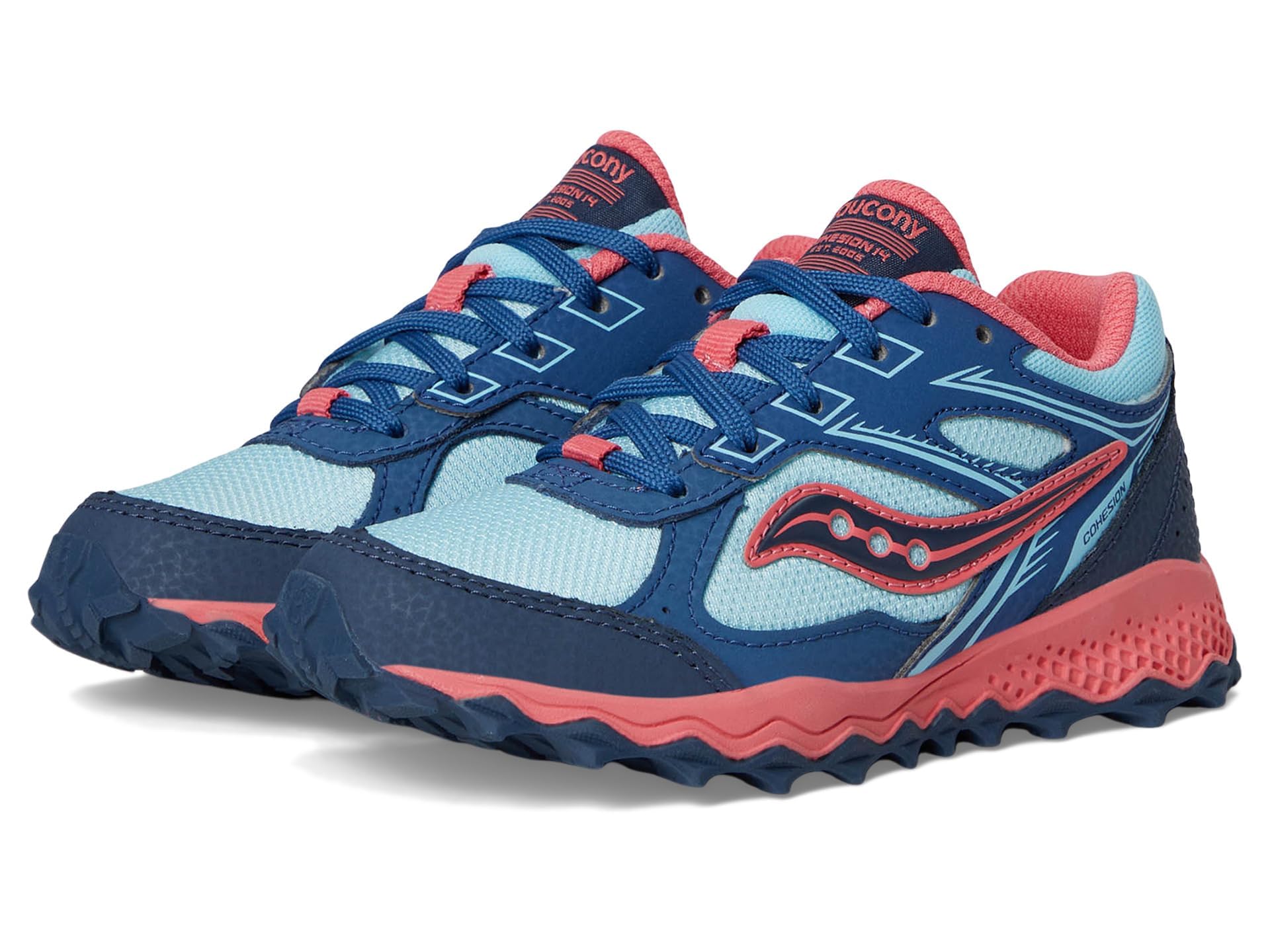 Saucony Cohesion TR14 LTT Trail Running Shoe (Little Big Kid) Sneaker, Aqua/Coral, 1.5 US Unisex