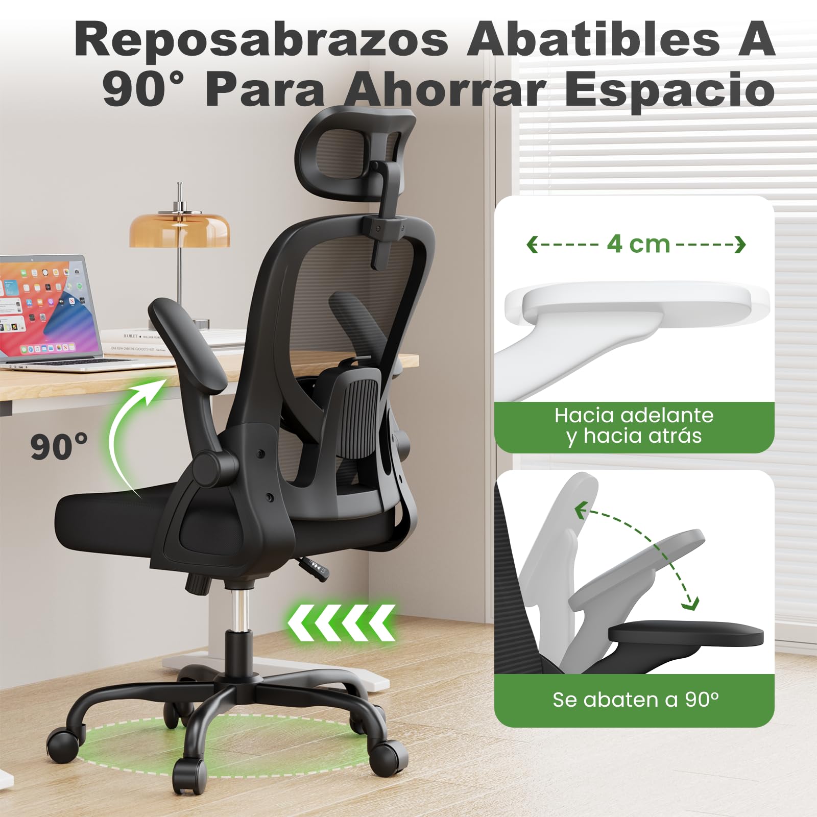 rattantree Silla Escritorio Ergonómica con Ajustable Respaldo| Negro| | Silla de Oficina con Respaldo Malla Transpirable | Altura Regulable | Reposacabezas| Adecuado Oficina y Hogar| 110kg