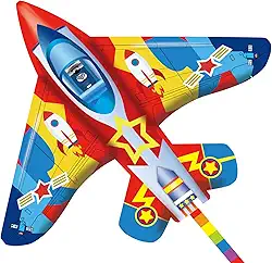 SNJOYFUL Pipas De Avião Para Crianças E Adultos, Pipa Enorme Fácil Pilotar, Caça 59", Iniciantes Em Viagens Na Praia 4 A 8 Anos, Vem Com Cauda Colorida 118"