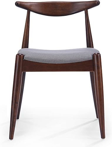 Miniatura 7 de Sandra Grey set de 2 sillas modernas, para comedor, estilo mediados de siglo, de tela color gris y madera de nogal.