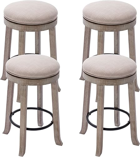 Miniatura 10 de DUOMAY Juego de 1 taburete de bar giratorio vintage francés taburetes de altura de mostrador de 26 pulgadas taburete de tela sin brazos con patas de