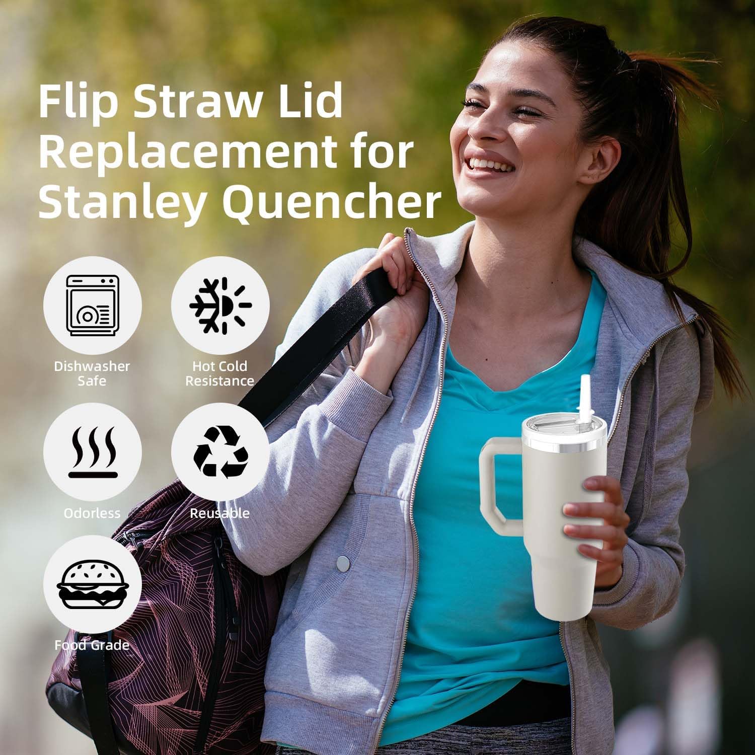 30 OZ Tumbler Lid Replacement Fit for Stanley Quencher, 2 Pack Leakproof Top Cover Spill Proof Flip Straw Lids Compatible with Stanley Cup Accessories, White - Image 3