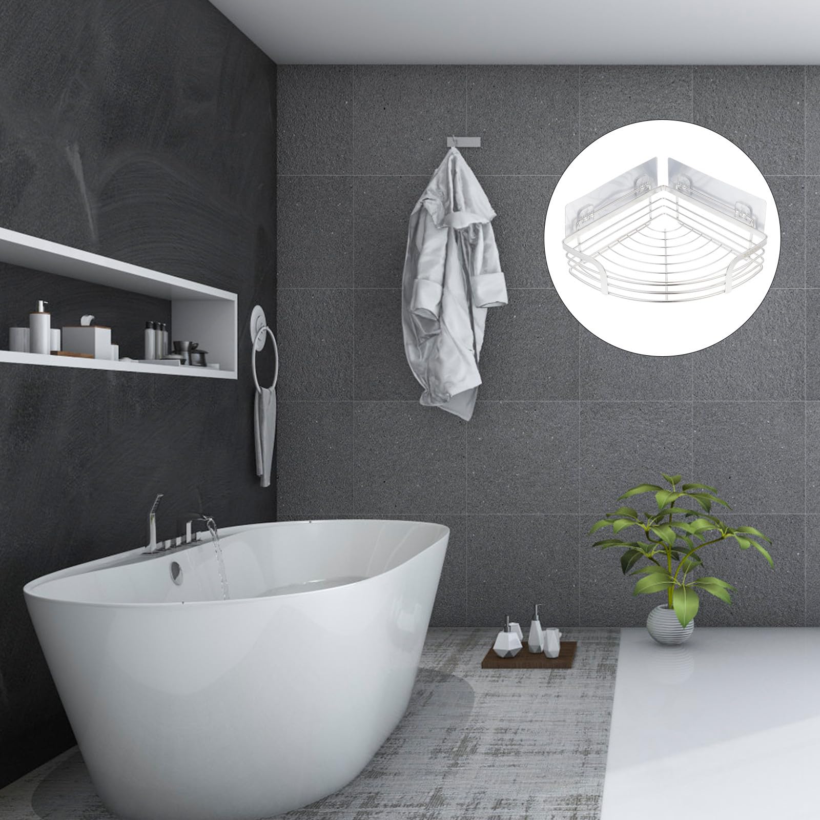SHINEOFI Estante de Ducha Esquinero de Acero Inoxidable 304, Pequeño 20 Cm con Barra Alta, Organizador Adhesivo sin Taladro para Baño, Almacenamiento para Champú y Gel, Diseño Drenaje