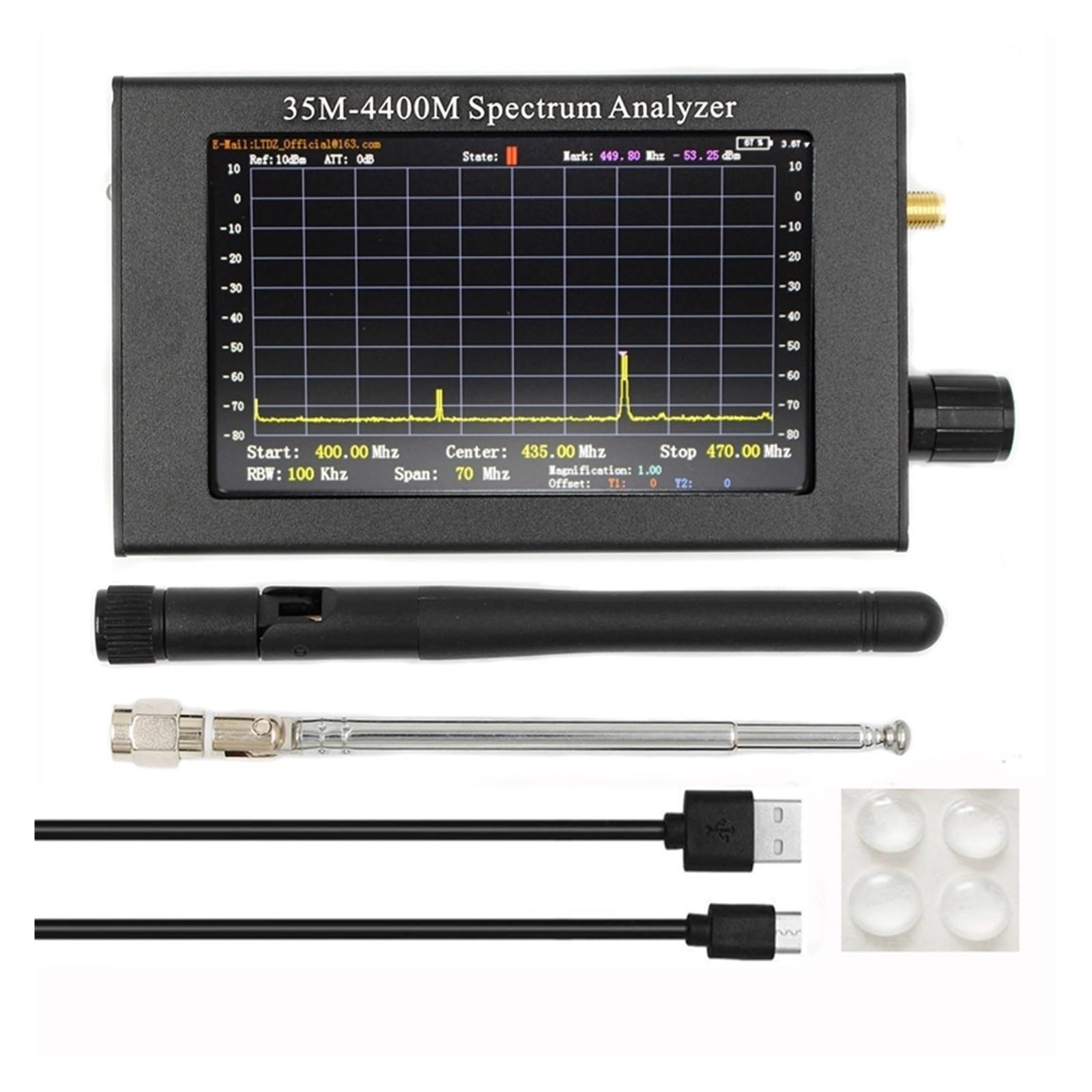 Analizador de espectro de 35M-4400Mhz, pantalla LCD de 4,3 pulgadas, analizador de espectro portátil profesional, medición de señal de inteono duradera