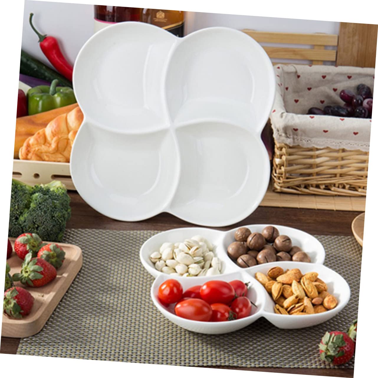 Assiette à Compartiments en Céramique 4 Compartiments Blanc