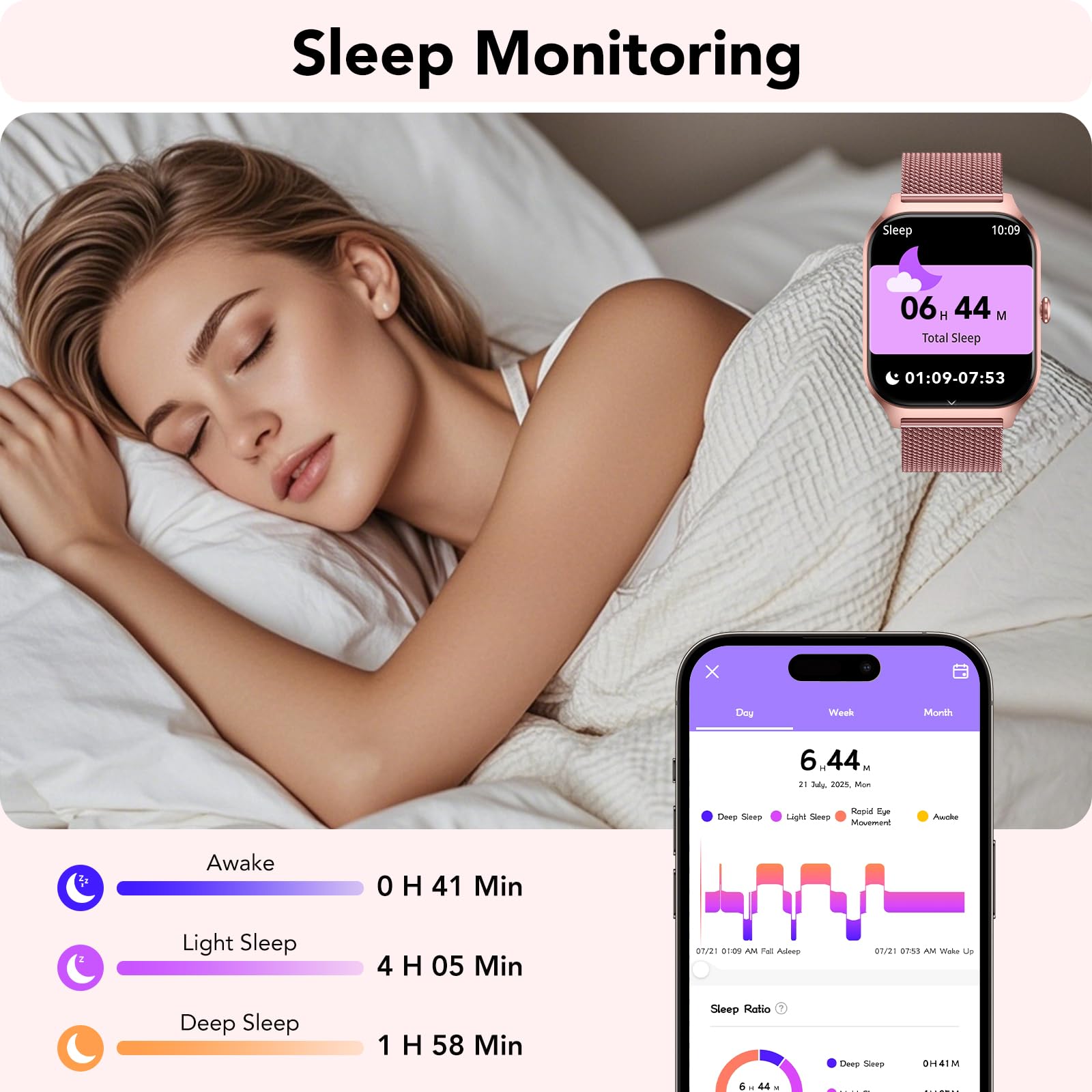 CASCHO Smartwatch Donna, 1.85'' Orologio Smartwatch con Effettua/Risposta Chiamate, 120+ Sportive Smart Watch con Contapassi/Sonno, Fitness Tracker per iOS Android - Oro rosa