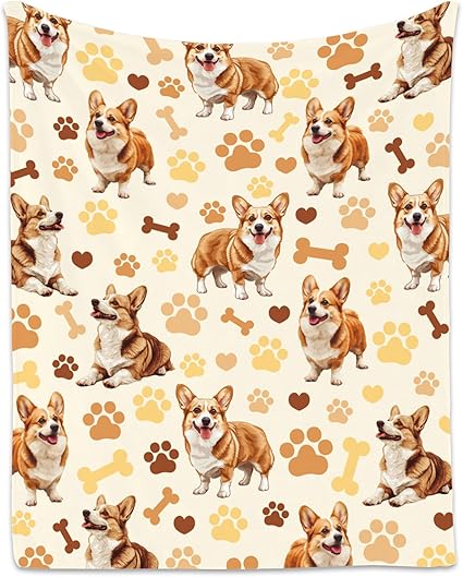 Corgi Blanket with Girls Boys, 40x50 Inches Blanket with Dogs on it, Cozy Soft Throw Gifts for Dog Lovers, Cute Flannel Throw Blankets for Couch Sofa