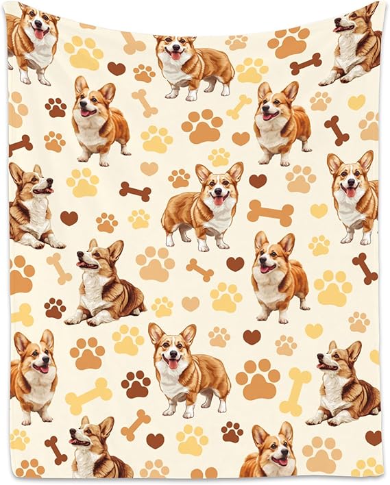 Corgi Blanket with Girls Boys, 40x50 Inches Blanket with Dogs on it, Cozy Soft Throw Gifts for Dog Lovers, Cute Flannel Throw Blankets for Couch Sofa