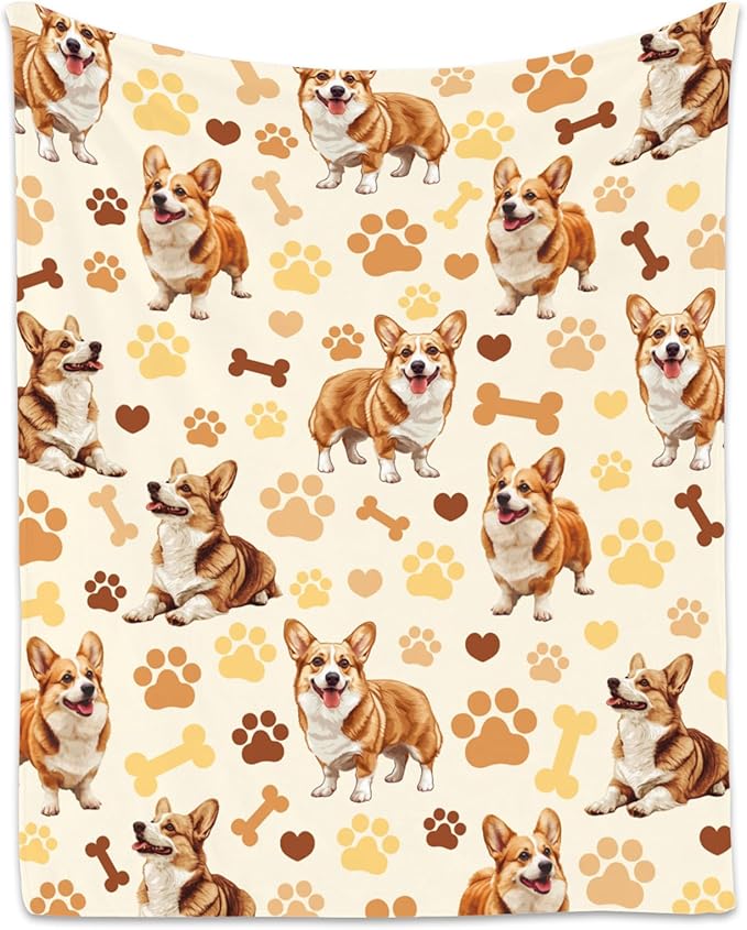 Corgi Blanket with Girls Boys, 40x50 Inches Blanket with Dogs on it, Cozy Soft Throw Gifts for Dog Lovers, Cute Flannel Throw Blankets for Couch Sofa