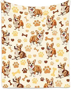 Corgi Blanket with Girls Boys, 40x50 Inches Blanket with Dogs on it, Cozy Soft Throw Gifts for Dog Lovers, Cute Flannel Throw Blankets for Couch Sofa