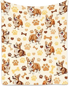 Corgi Blanket with Girls Boys, 40x50 Inches Blanket with Dogs on it, Cozy Soft Throw Gifts for Dog Lovers, Cute Flannel Throw Blankets for Couch Sofa