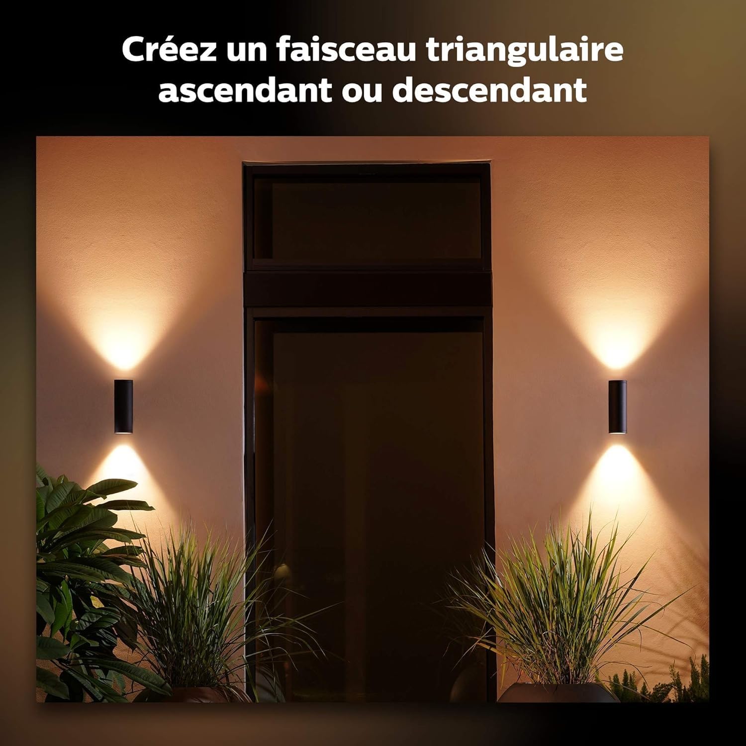 Philips Hue White and Color Ambiance Appear Applique murale LED d’extérieur connectée, Luminaire Philips compatible avec Alexa, Google Assistant et Apple HomeKit, noir