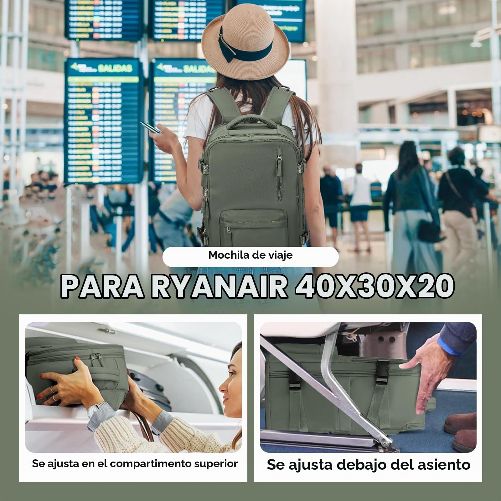 SEAFEW Mochila Viaje Cabina Avion 40x30x20 para Ryanair Equipaje de Mano