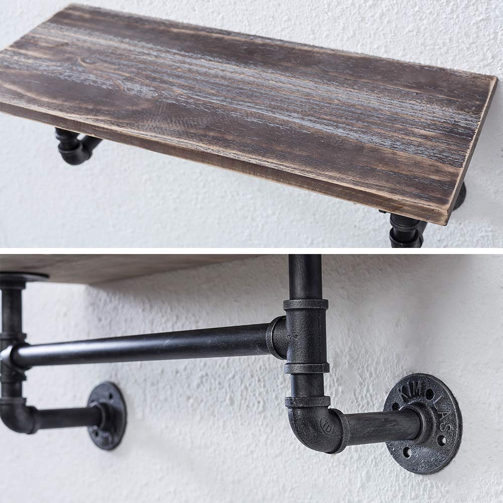 Bathroom Shelves Wall Mounted,24in Industrial Pipe Shelving,Rustic Wood