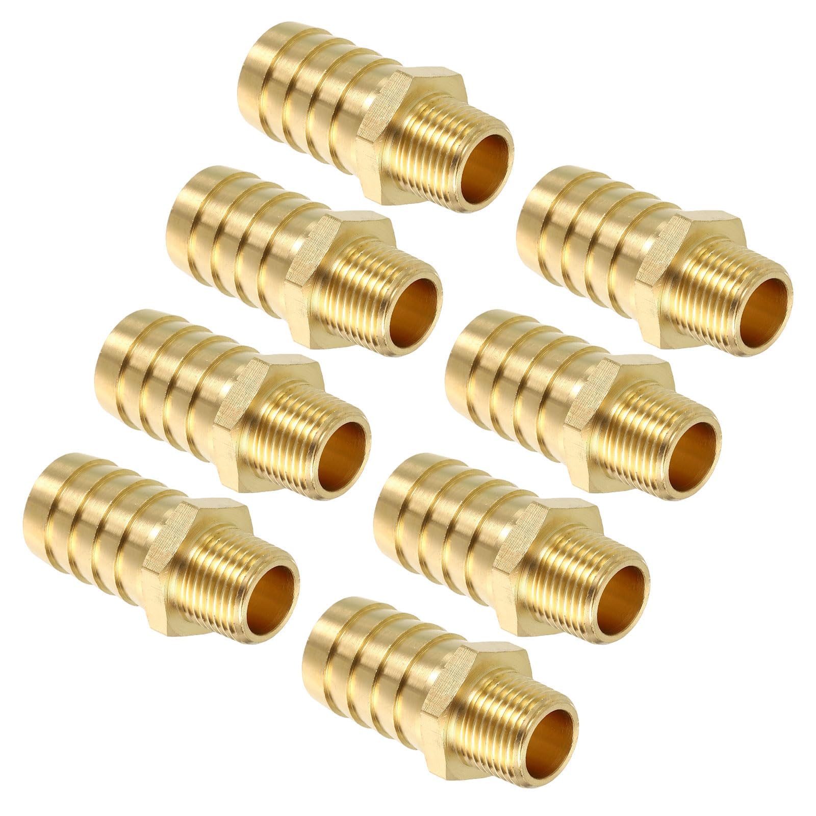 Kozelo Pack of 8 Brass Hose Barbs Fittings 5/8"(16mm) Hose Barbs to 1/4"(7mm) NPT Male Fittings for Home Machines, Massage Bathtubs, and Irrigation Systems