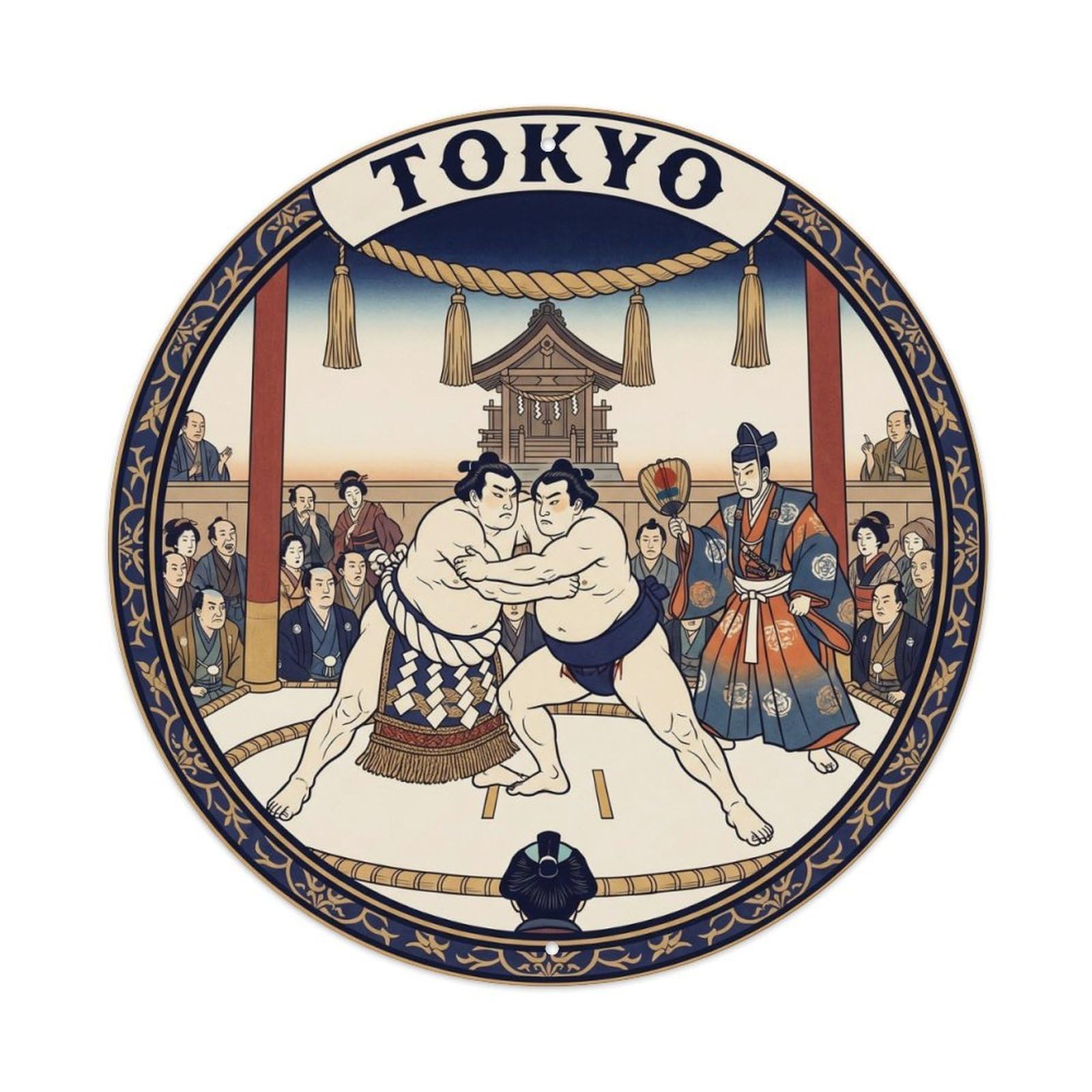 Olyhtr 8X8inch Classic Style Vintage Travel Japanese Sumo Wrestler Metal Tin Sign