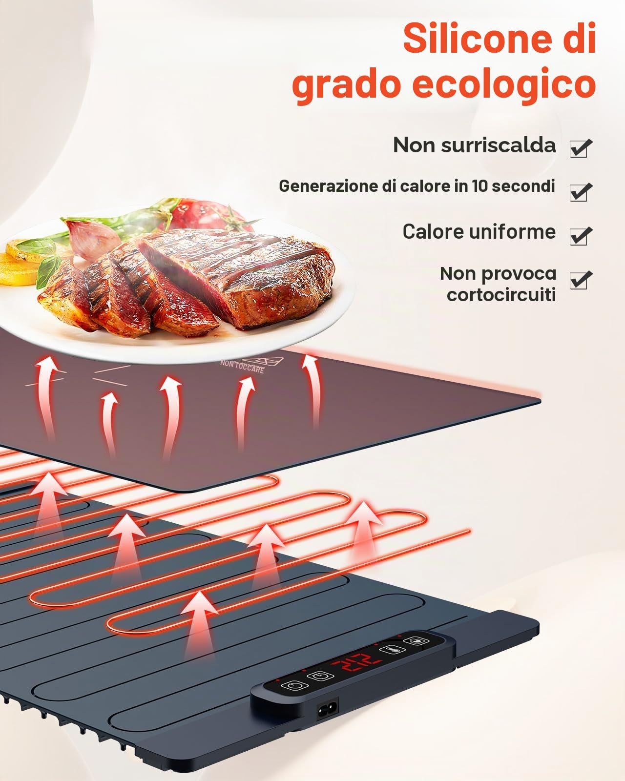 Vassoio Riscaldante Elettrico pieghevole portatile in silicone, 60-100 ℃, vassoio di riscaldamento alimentare, facile da pulire con materiale nano, per buffet, feste, scongelamento