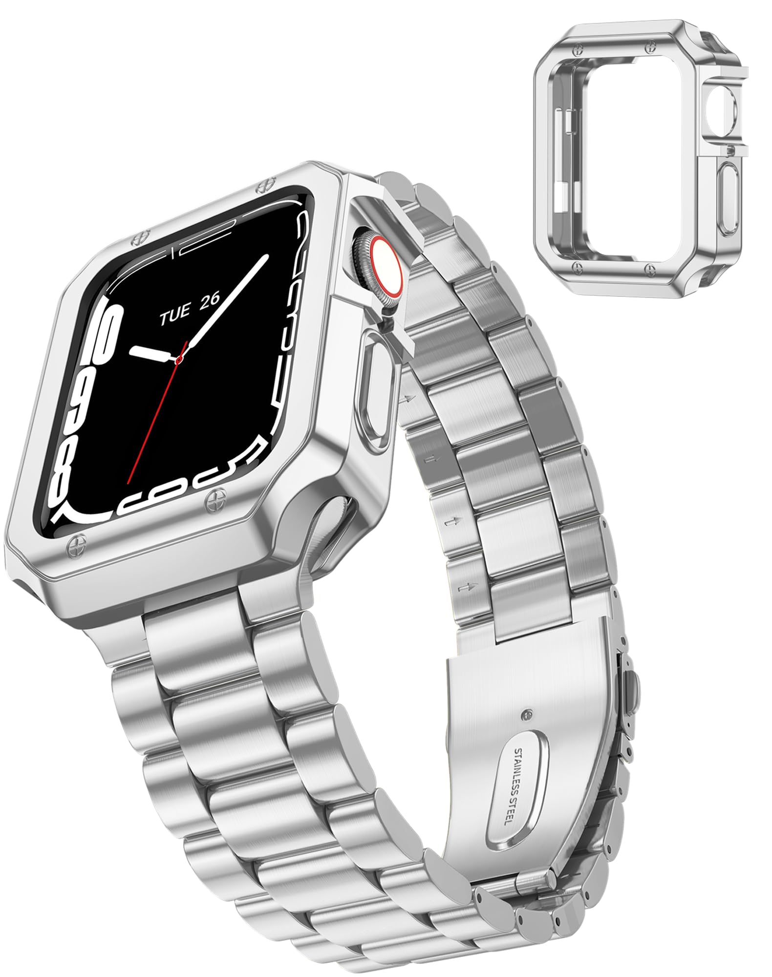 TISIMO Compatible with Apple Watch Band 45mm 44mm 42mm 41mm 40mm 38mm,Stainless Steel Metal iWatch Band with TPU Case for Apple Watch Series 9 8 7 6 5