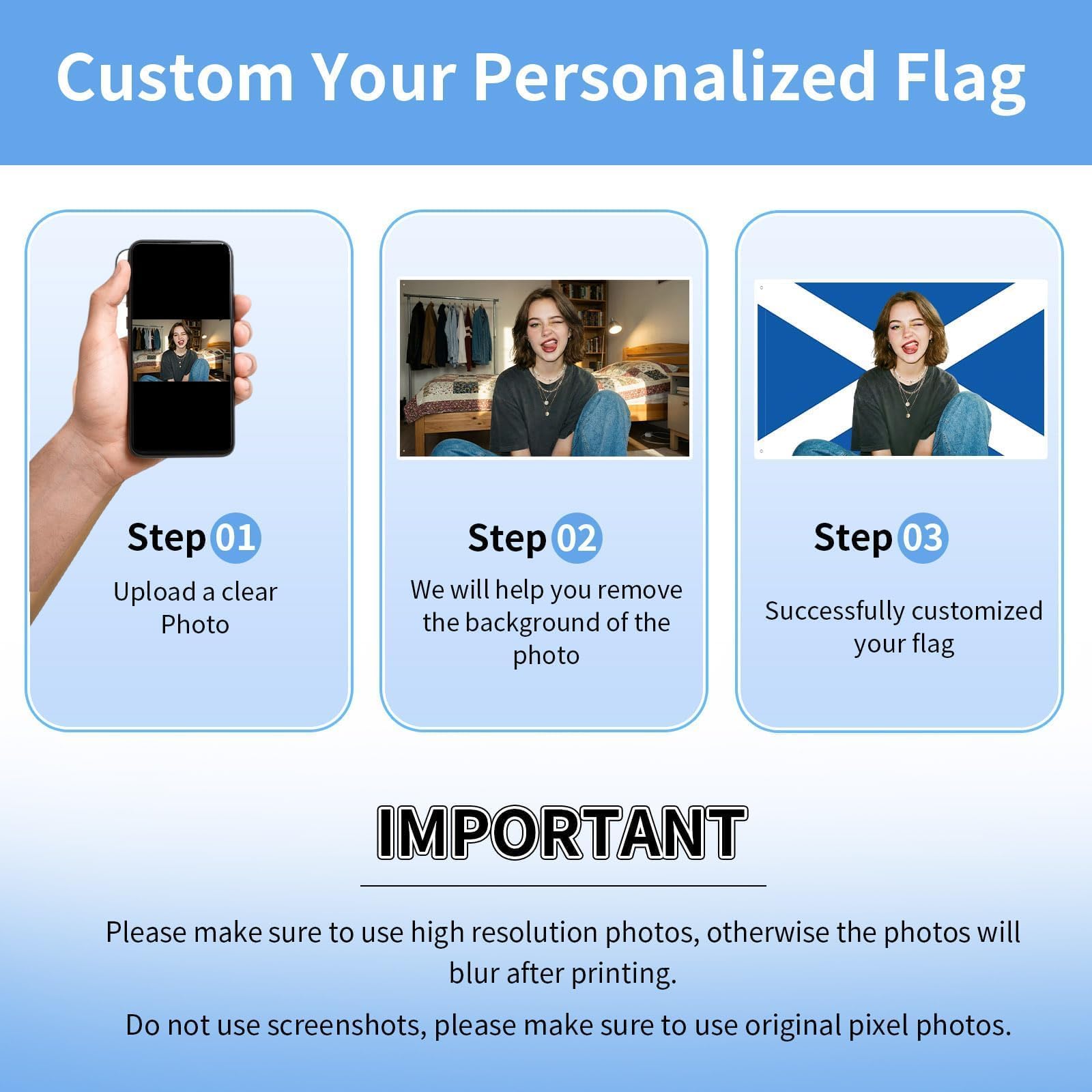 Custom Scottish Flag-Personalised Scotland Flag with Picture Photo Logo Text-Custom Scottish Tapestry Banner for Competitions,Soccer Party Bar Garden Festivals Dorm Decoration Indoor Outdoor - 4