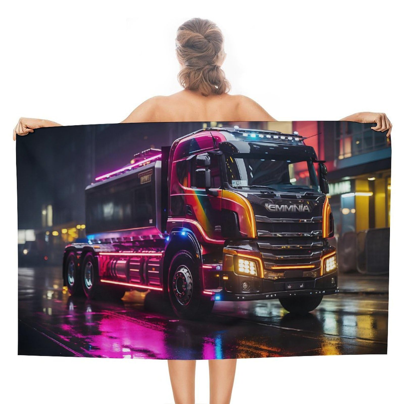Serviette de plage légère Neon Truck Lights pour le sport et les voyages