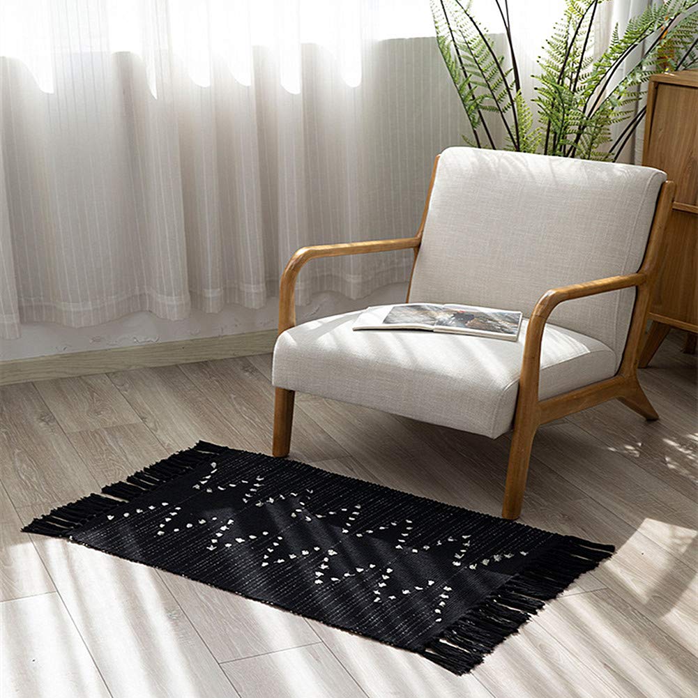 UKELER Small Tassel Bath Rug 2'x3', Cotton Boho Woven Accent Rug Small Washable Throw Rugs for Bathroom, Laundry Room, Bedroom, Kitchen Sink, Doorway