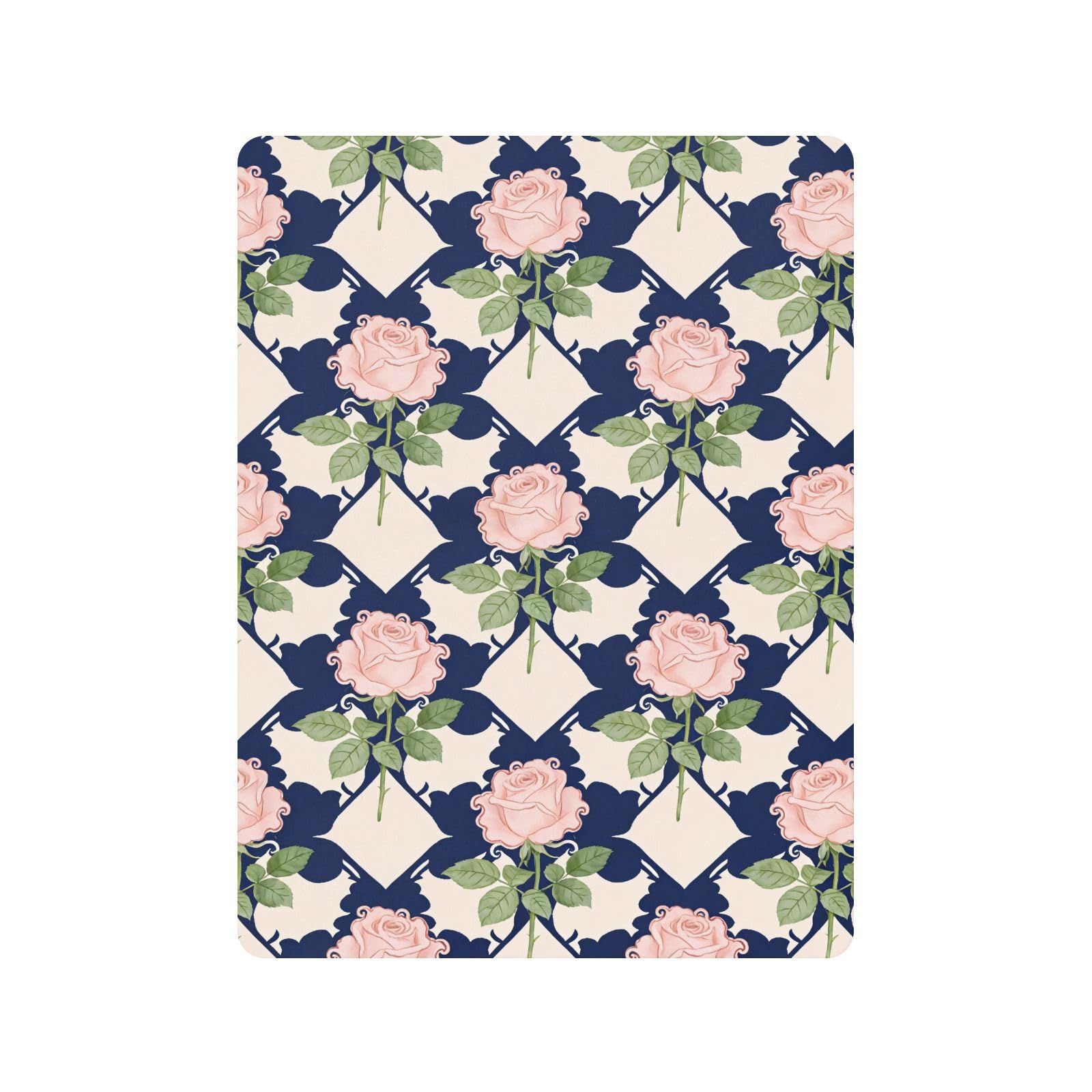 Sábanas de algodón para cuna de bebé, niños y niñas, diseño de rosas rosas, color azul marino y beige, suave y cómoda, funda de cama para guardería, 1 paquete de sabanas para cuna