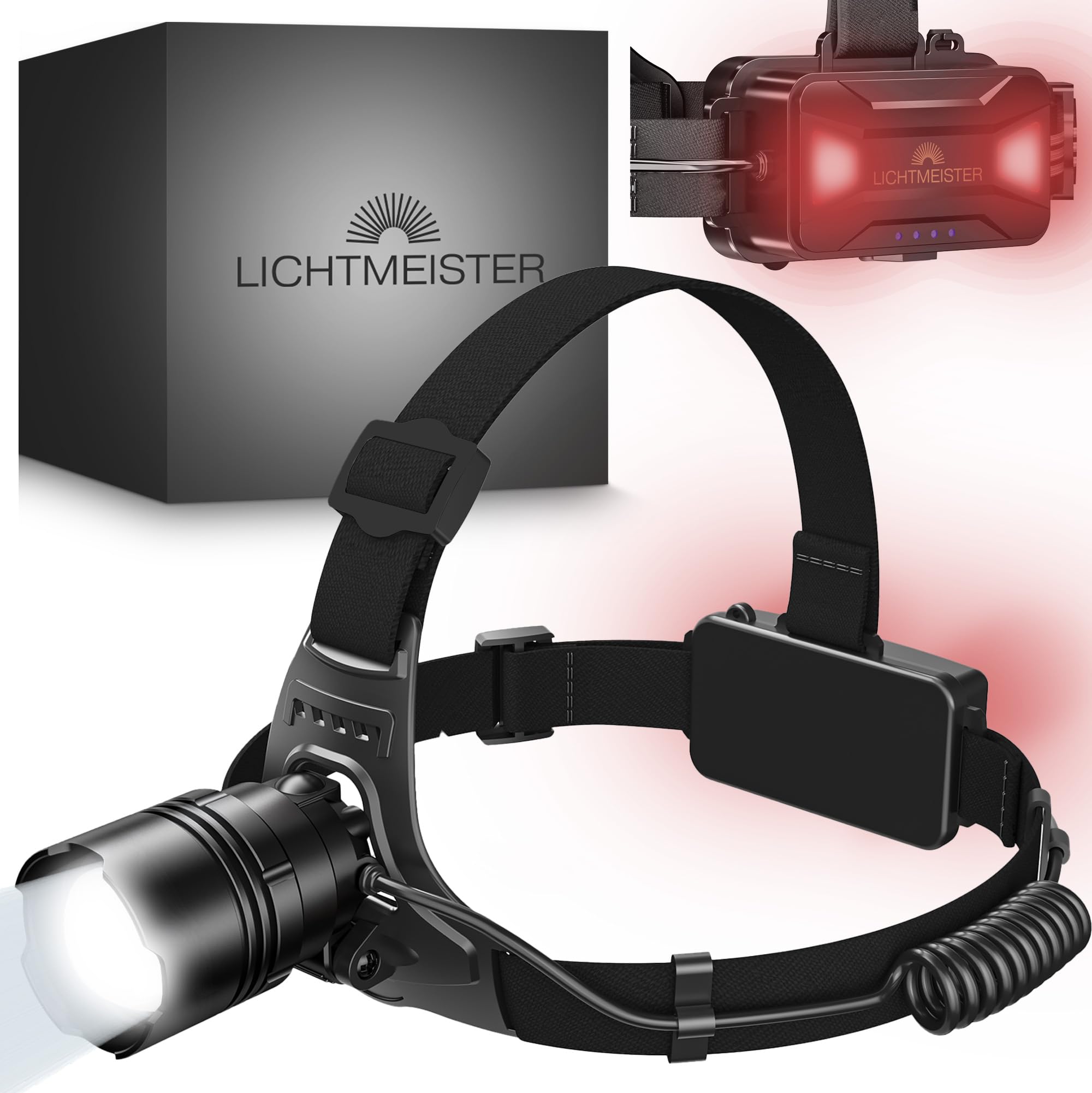 LICHTMEISTER® Linterna (1000 lúmenes, batería de 4000 mAh) – Flash LED alta potencia - Linterna potente recargable y extremadamente brillante (Lámpara de cabeza)