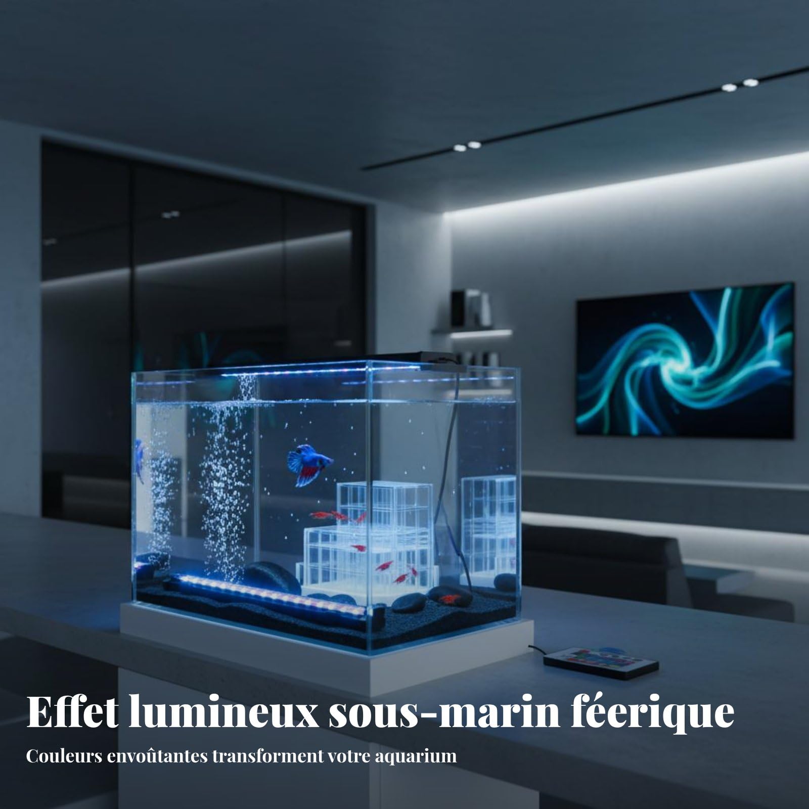 Aquarium Lampe Bar Bubble Lumière Submersible RGB à Télécommande Multi-modes Effets Bubble Décoratif Convient pour Animaux Aquatiques Maison Aquarium Passionnés, 76.5CM, Prise AU