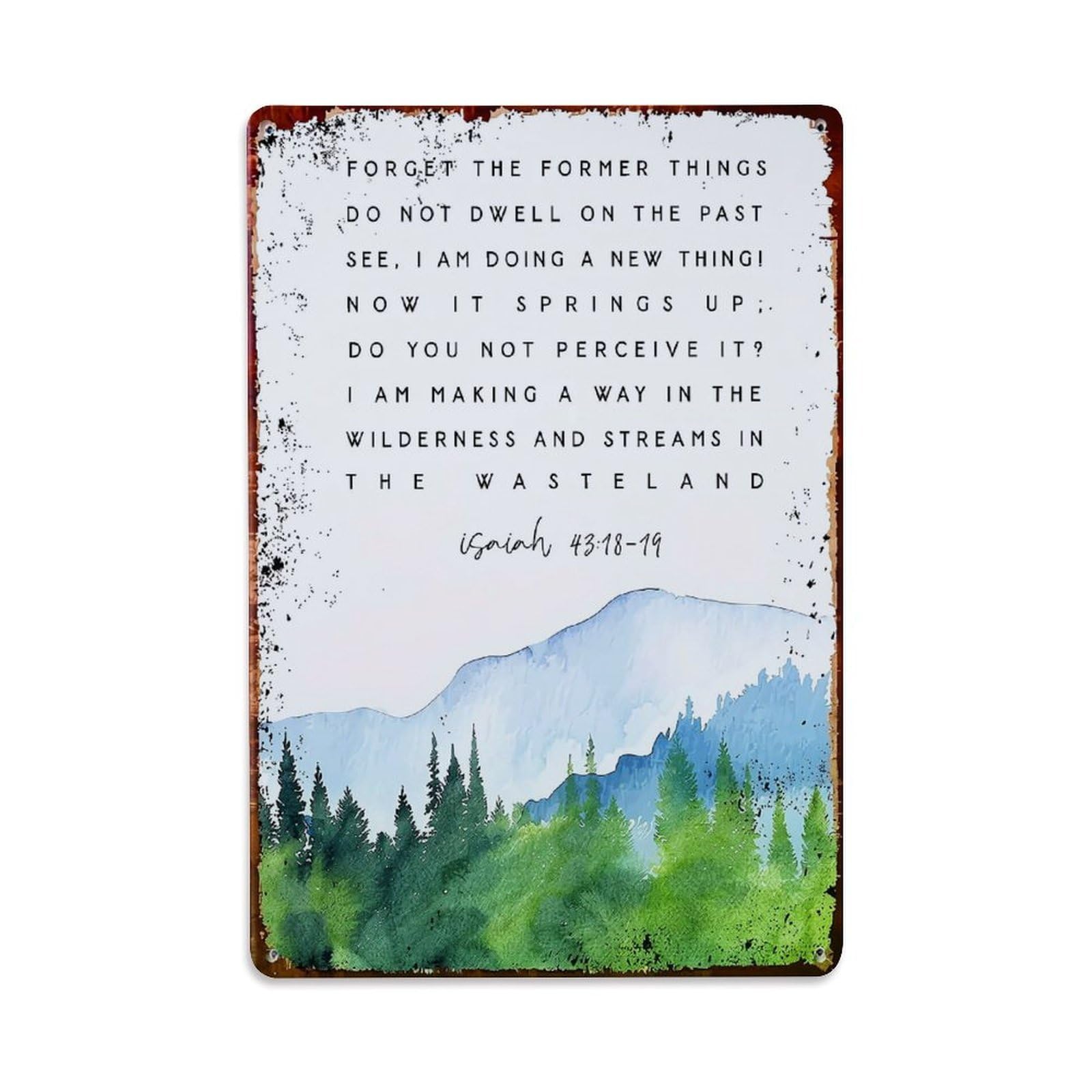 Jdfenggu Vintage Watercolor Mountain Forest Scene Scripture Retro Metal Tin Sign, Decor Art Poster For Bar, Home, Man Cave, Kitchen, Laundry Room Gift 8X12inch