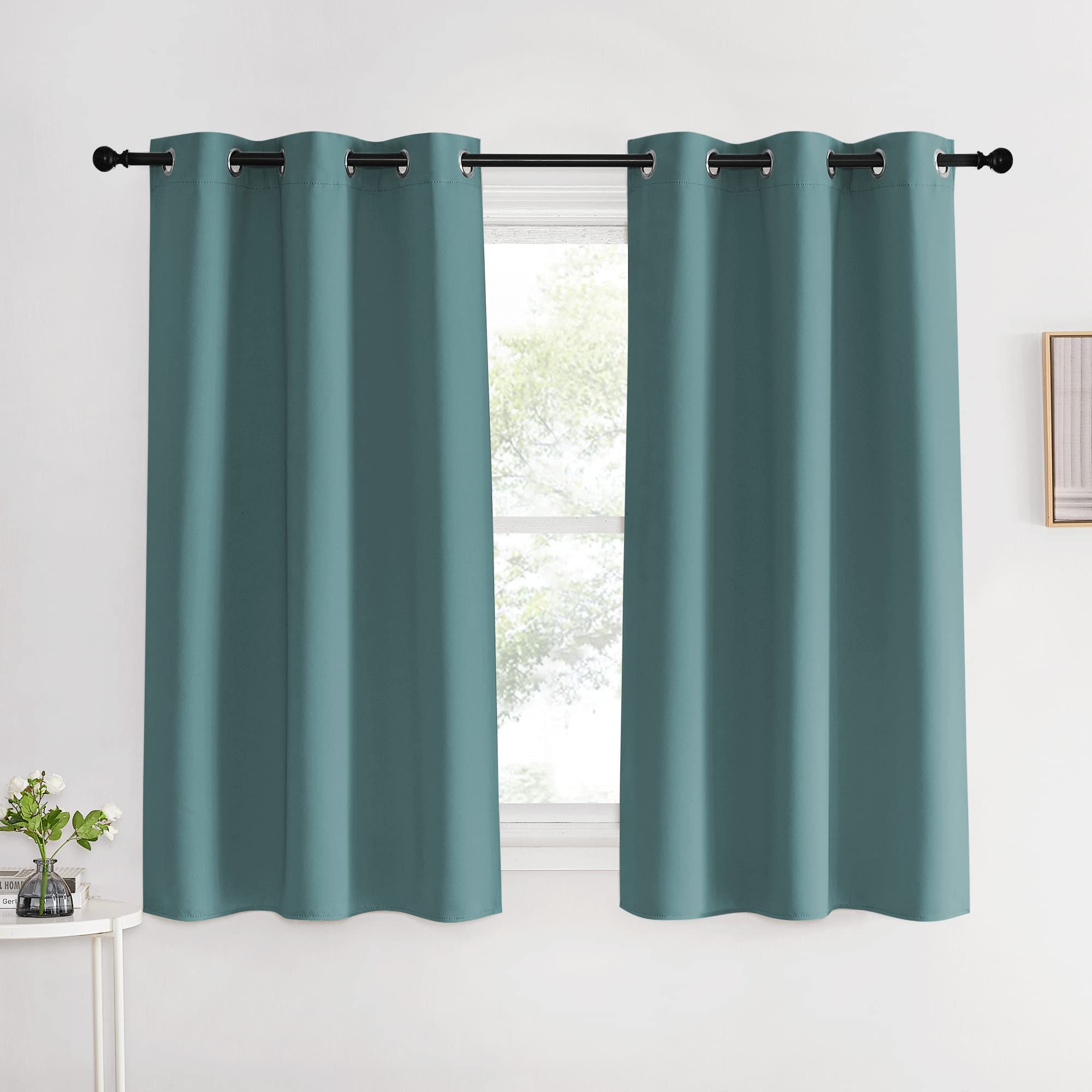 NICETOWN Modern Blackout Curtains Noise Reducing, Greyish Blue, 2 Panels, W42 x L60 -Inch, Thermal Insulated and Privacy Room Darkening Drape Panels for Boy's Guest Room Door Small Short Window