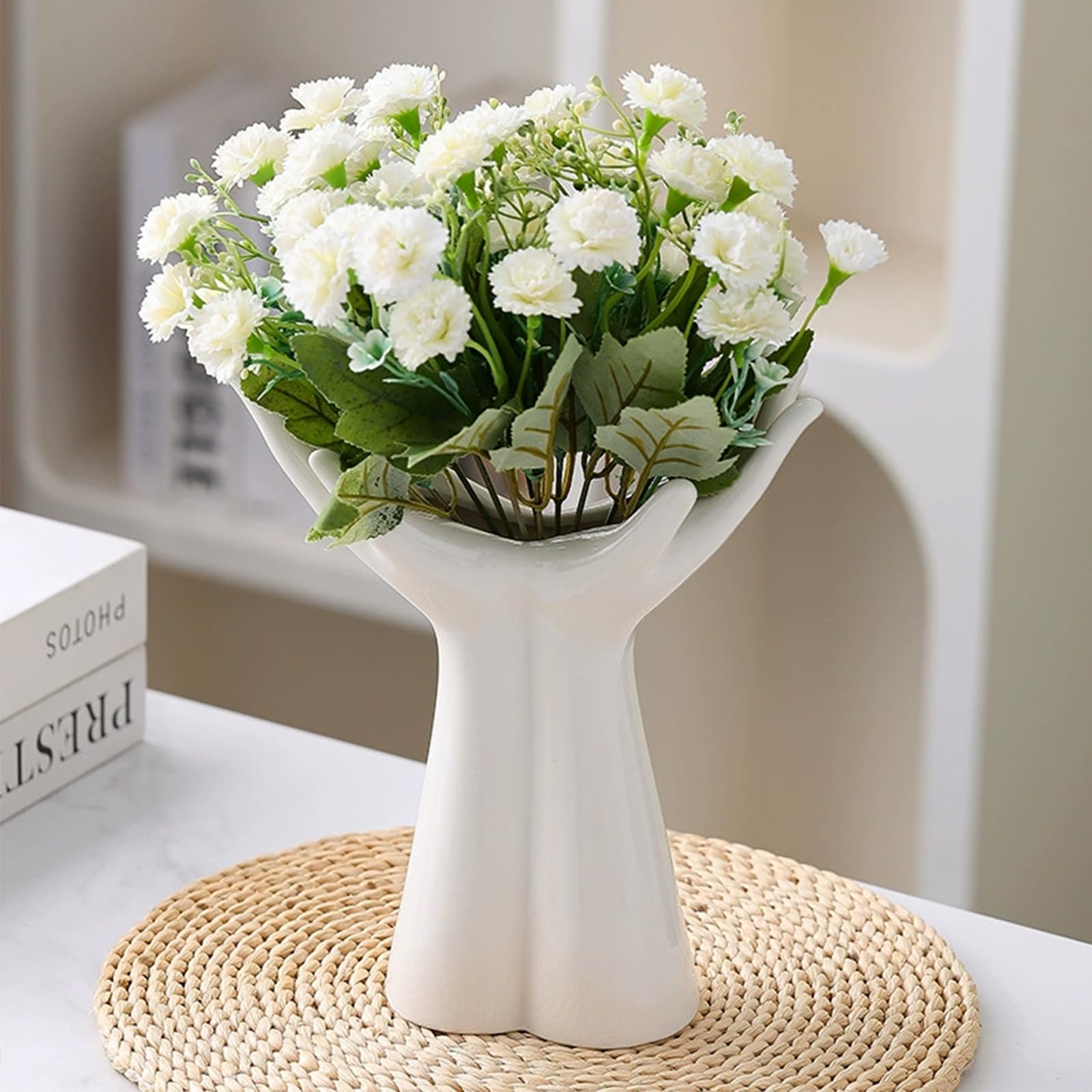 Jarrón de mano de cerámica – Florero de tamaño mediano para estantes, mesas y repisas – Elegante escultura de mano para entrada, sala de estar y decoración de estanterías 3