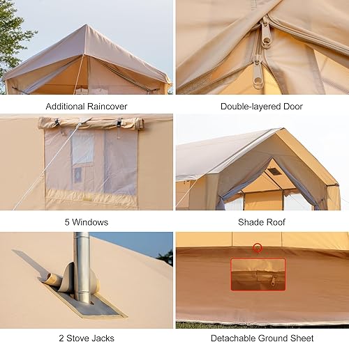 Miniatura 4 de Cotton Canvas Wall Tent with Rain Canopy Waterproof Outdoor Tent for Hunting Family 4 Season Camping Tent Heavy Duty Steel Frame&PVC Floor