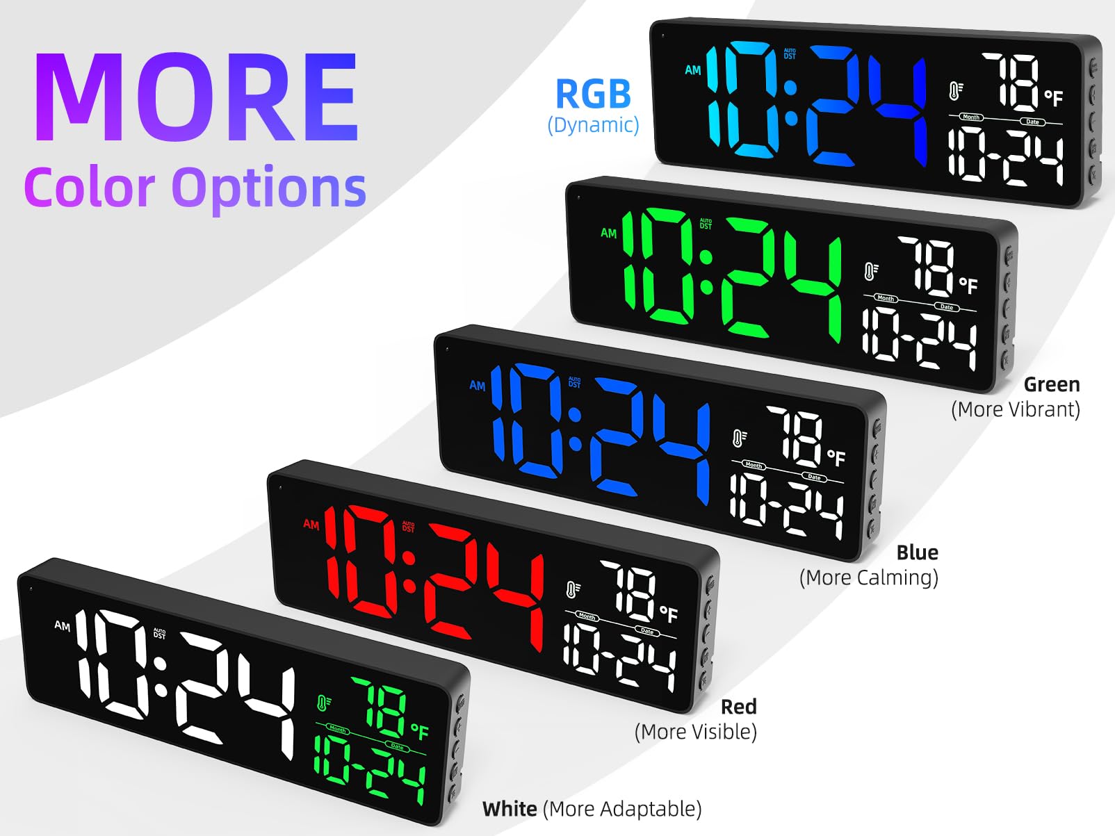 Große LED-Digital-Wanduhr mit Datum, Temperatur, Auto-Helligkeit, Auto-DST | Große Digitaluhr für Schlafzimmer, Schreibtisch, Klassenzimmer, Wohnzimmer, Küche, Büro, Fitnessstudio, Bauernhaus