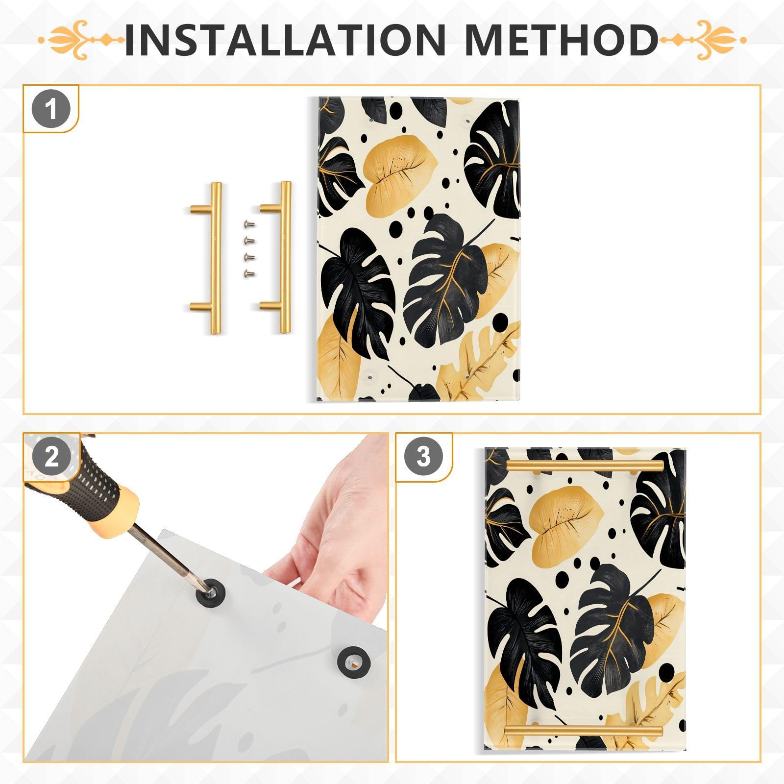 GUIJI Dark Tropical Leaf Acrylic Tray, Perfume Cosmetic Jewelry Decorative Trays Bathtub Organizer, Living Room Kitchen Serving Tray with Gold Handles